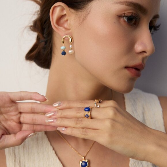✨ Artisan Original Lapis Lazuli Dangle Crown Ring | S925 Gold Adjustable - Picture 7 of 14